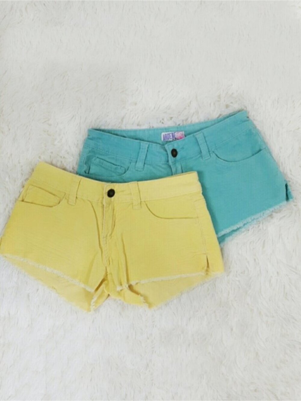 Set of Two Yellow Corduroy Short Shorts Cut Off Shorts Mini